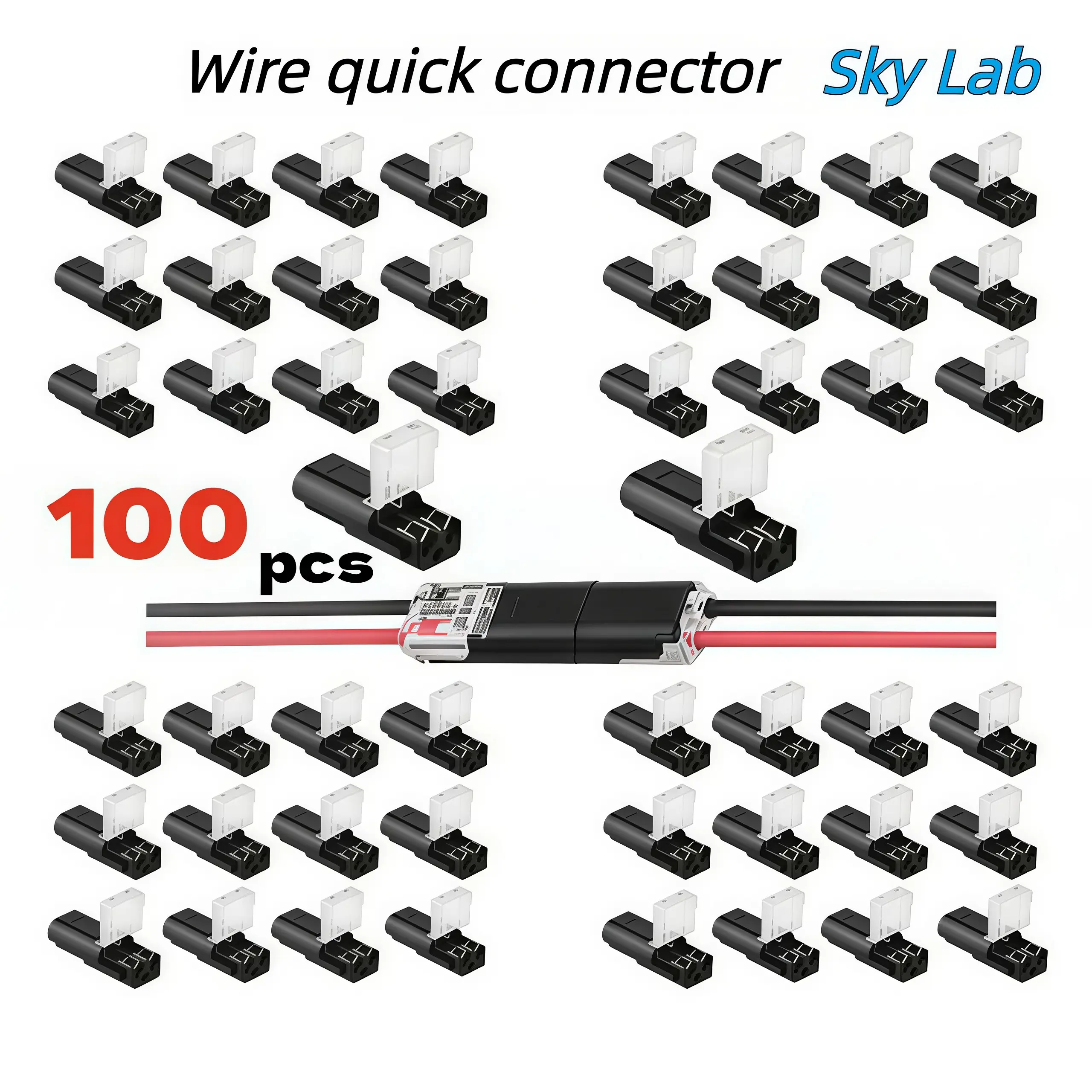 【SummerWins】【DealsForYouDays】 100 Pcs Double-Wire Plug-in Connector Led Light Strip Connectors 2 Pin,Led Strip Lights Connectors Low Voltage Wire Connector with Locking Buckle,Fast Connect Plugs Led Connectors for Strip Lights. Wire quick connector.