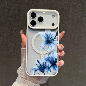 Blue Lily Whisper Magnetic MagSafe Snap Case for iPhone 17/16 Pro Max 15 Pro 14 13 12 Mini 11 XR XS Plus SE Shockproof Slim Protective Cover