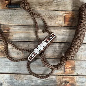 Brown Mule Tape Halter - White Roses #MT223