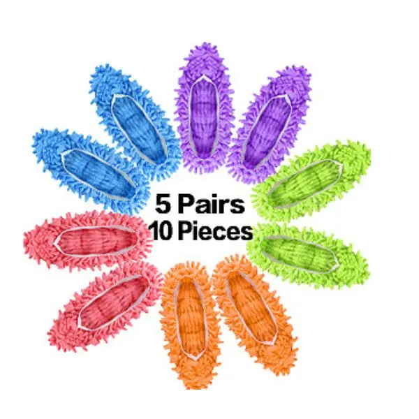 5 Pairs Mop Slippers Shoes (10PCS) – Microfiber Floor Cleaning Slippers for Women & Men, Washable Reusable Shoe Covers, Dusting Socks for Hardwood, Tile & Laminate Floor Cleaning Tools