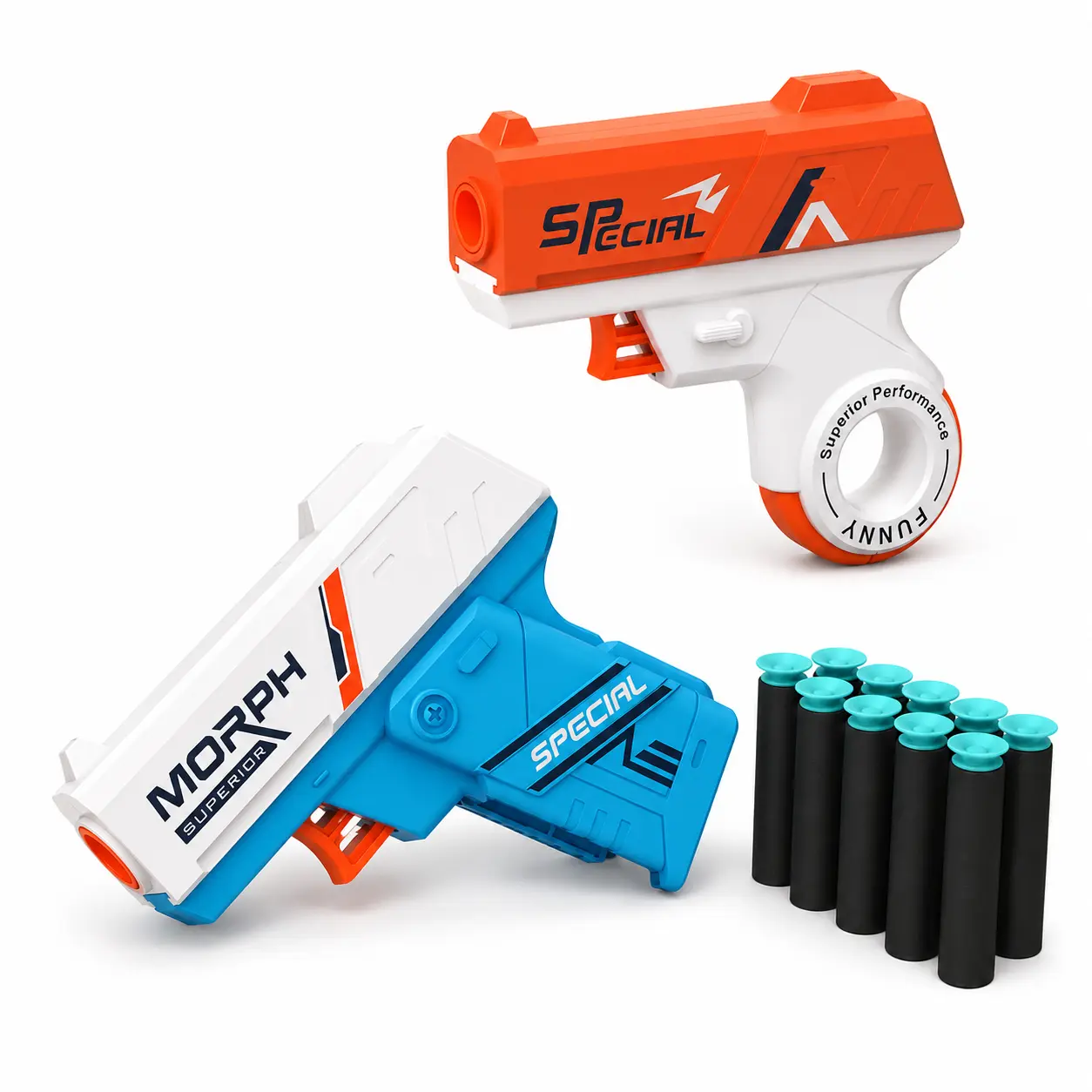 Mini Toy Blaster Set for Kids Ages 6+, 2 Pack Foldable Launcher and Ring Spinner Toy with 12 Soft Suction Darts, Indoor Cup Target Game for Boys and Girls