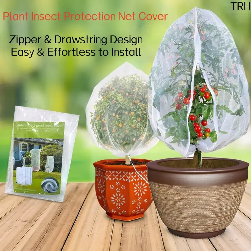 Plant Insect Protection Mesh Net Cover with Zipper & Drawstring, Pest-Proof Garden Fruit Tree Bug-Bird Barrier, Vegetable Flower Plant Shield