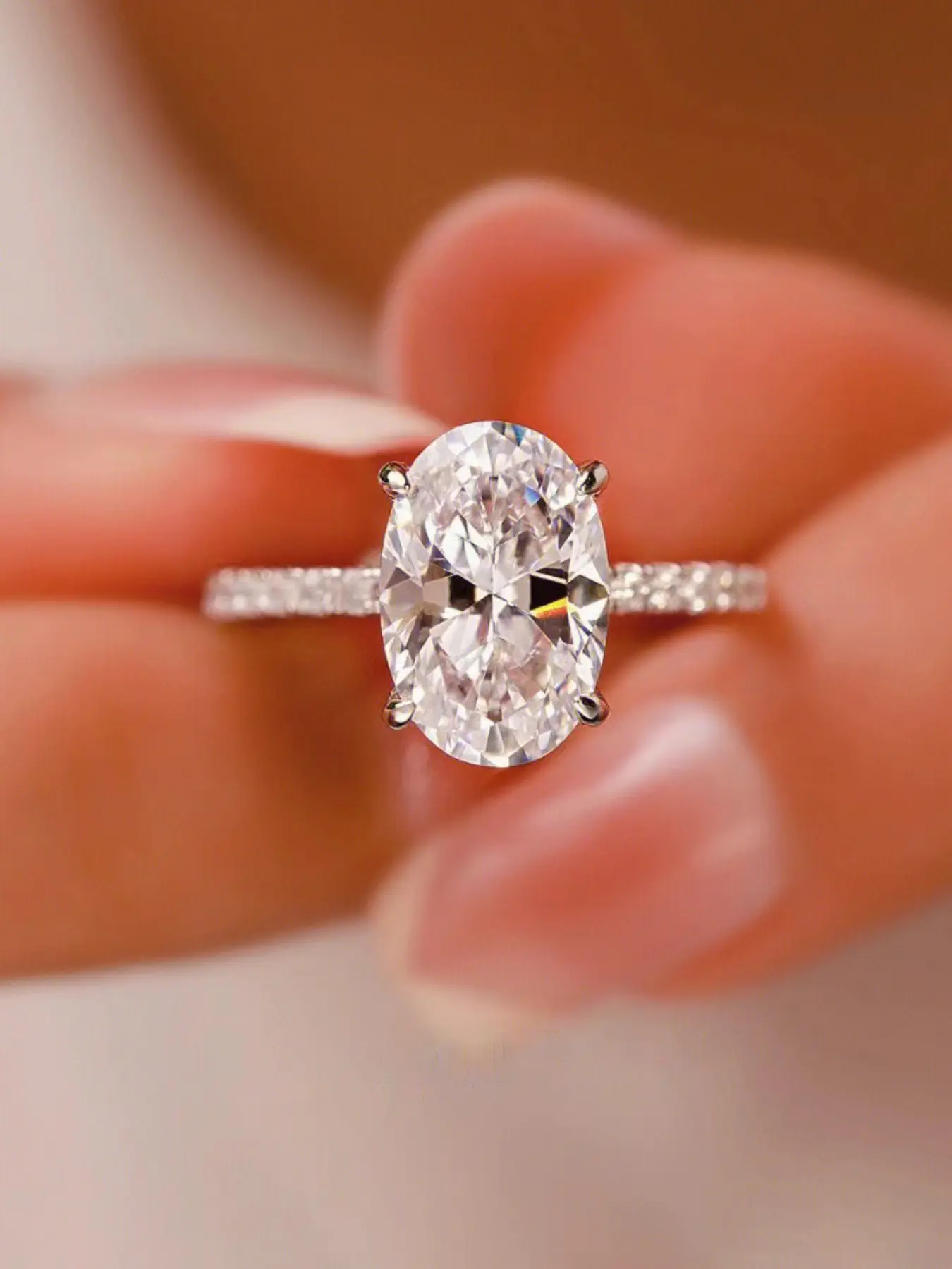 Luxurious Oval High Purity Moissanite Lab Created Ring, Elegant Women's Jewelry for Daily Wear, Party, Engagement, Sizes 6-9, Perfect Gift, Elegant Everyday Ring, Moissanite Rings