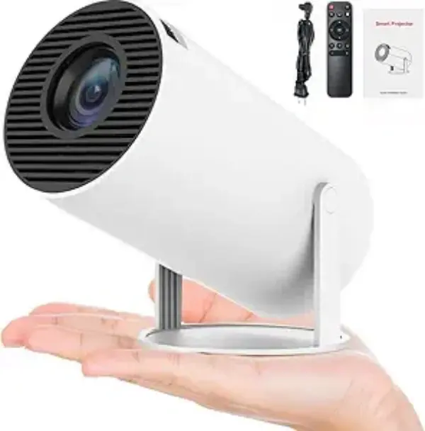 HY300 Mini Projector , 4K Support Smart Portable Projector Auto Keystone , 180 Degree Rotation, Home Video Projector Audio Bluetooth Wireless Automatic Connection Noise White