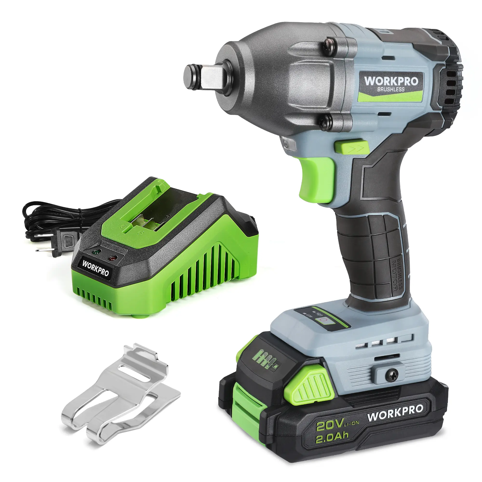 #fathersdaygift WORKPRO 20V Cordless Impact Wrench 1/2 in, Brushless Impact Gun with Battery and Charger, High Torque , LED Work Light, Belt Clip for Easy Carrying