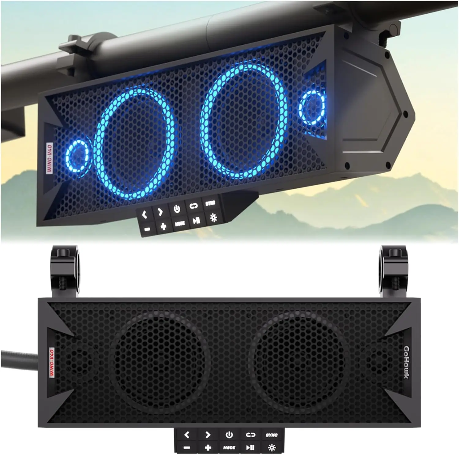 GoHawk 15 Inch UTV Sound Bar, Bluetooth ATV Soundbar with RGB Lights, IP66 Waterproof Golf Cart Sound Bar, SXS SoundBar Compatible with Polaris RZR Can-Am w/FM Radio, Fits 1.5"–2.25" Roll Cages