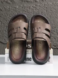 1 Pair Men's Plus Size Wide Feet Chunky Slides, Beach Slides Sandals, Summer, Comfort Walking Style, Wide Footbed No Pressure, Thick Cushioned Sole, Non-Slip Grip Outsole, Daily Walking / Long Standing Work, Non-Slip & Wear-Resistant Comfort