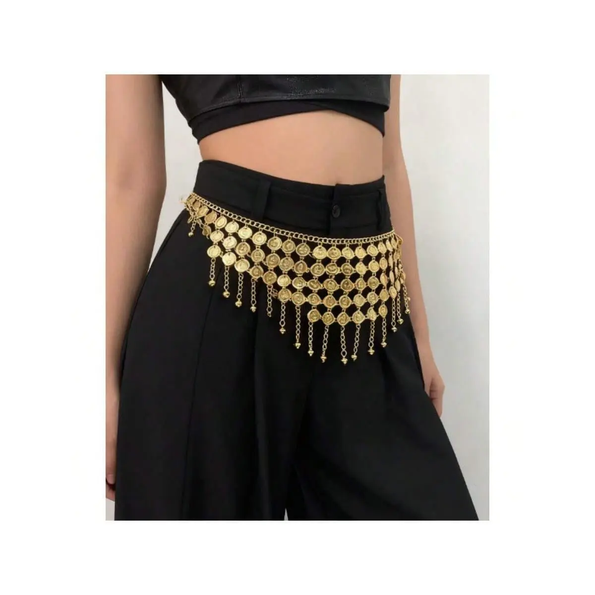 1pc Women's Belly Dance Fashinable Waist Chain, New Exotic Belly Dance Waist Sash, Dance Costume Waist Belt With Tassel Coin Decor Fall, Autumn, Halloween
