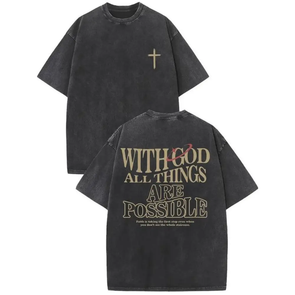 1 piece, 230G double-sided washed, Jesus is by your side printed T-shirt, high-quality batik cotton retro fashion brand T-shirt, a certain thickness suitable for summer T-shirt, festival gift New Vintage Fabric Menswear