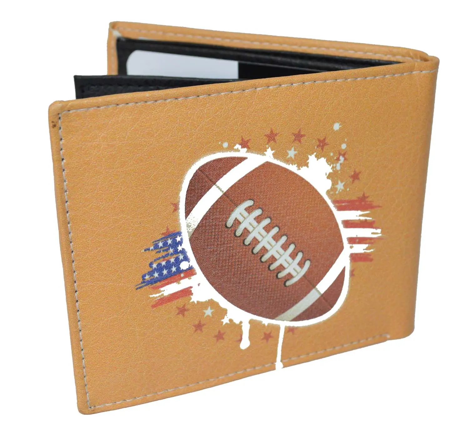 Leatherboss Men's Genuine Leather Bifold Wallet - Exotic American Football Design with ID Window, Graphic, Money Pockets, Gift-Ready Printed Box, Ideal for Gifting, Real Leather