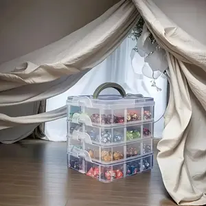 4 Layer 24 Grid Large Transparent Plastic Storage Box with Lid and Handle, Organizer for Jewelry, Sewing Supplies, Dice, Beads, Bead Storage Containers
