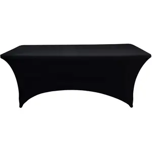 2-Pack 6ft Black Spandex Table Covers for Rectangle Standard Folding Tables - Wrinkle Resistant Stretch Tablecloths - Ultimate Fitted Table Protector.