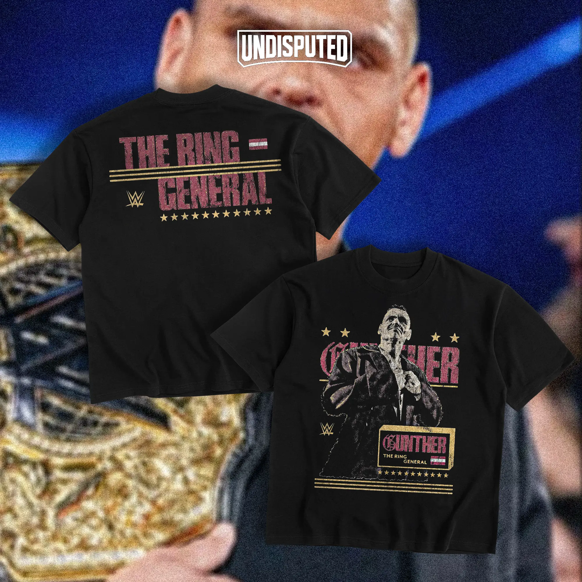 UNDISPUTED Gunther The Ring General Heavy Cotton Shirt WWE Tshirt Wrestling Walter Fan Apparel Menswear Direct-to-garment Breathable Printing