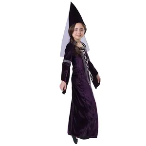 Medieval Princess Costume For Kids & Toddlers - Purple Velvet Dress with Lace-Up Front & Matching Hat Costume Set - Girls Party Dress - Perfect For Halloween, Pretend Play & Costume Party