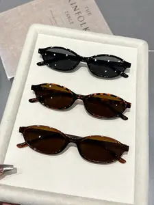 Women's Oval Small Frame Glasses Set, Leopard Print Cold Tea Frames, Fashion Eyewear for Outdoors, Casual Style, All Seasons, Trendy Shades