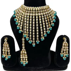 Kundan Necklace set with earrings and Tikka