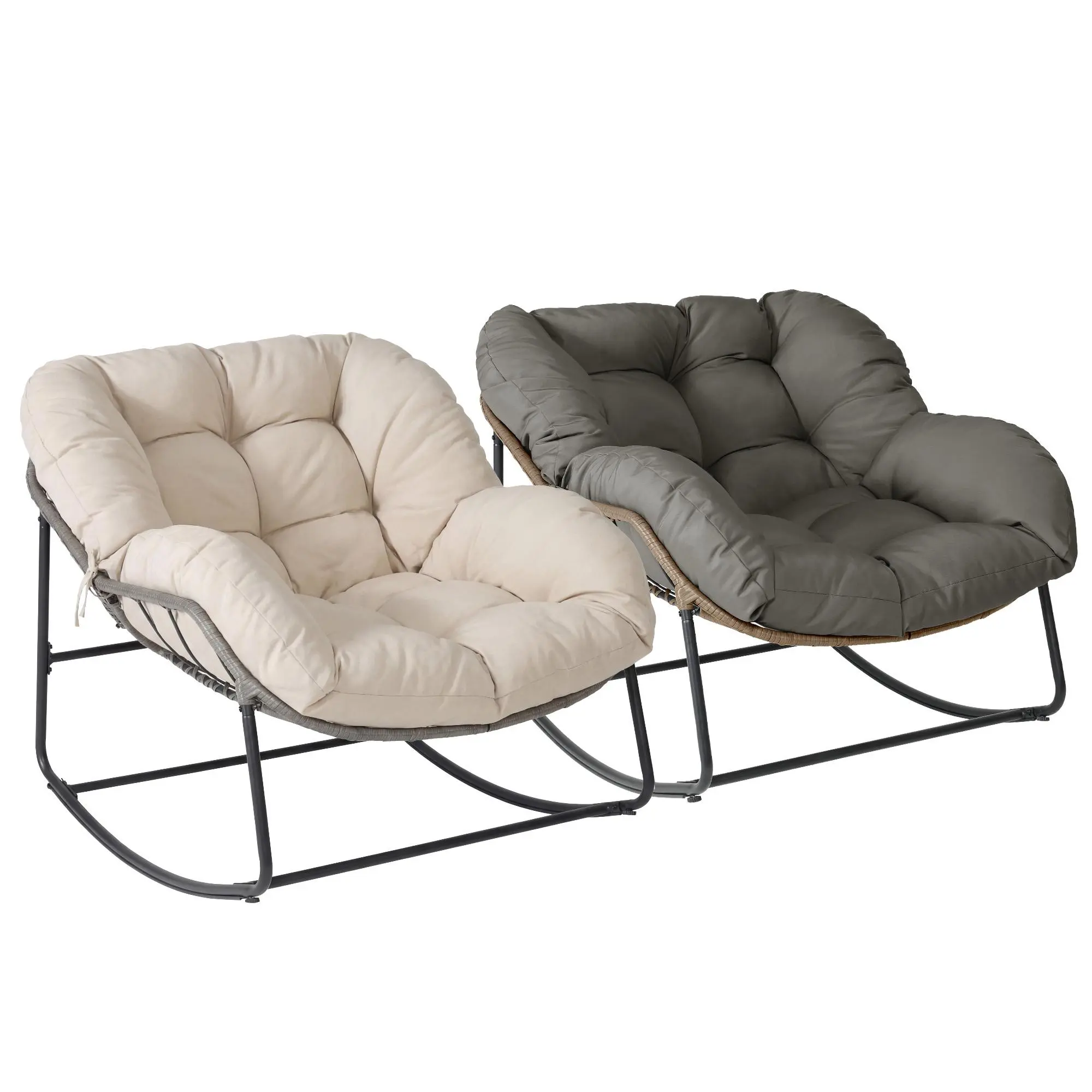 【Standard Medium】2-pcs Grand patio Outdoor Rocking Chair,Indoor Egg Rocking Chair with Thick Cushion with Adjustable Backrest for  Backyard, Balcony, Living Room(Grey) Summervibes