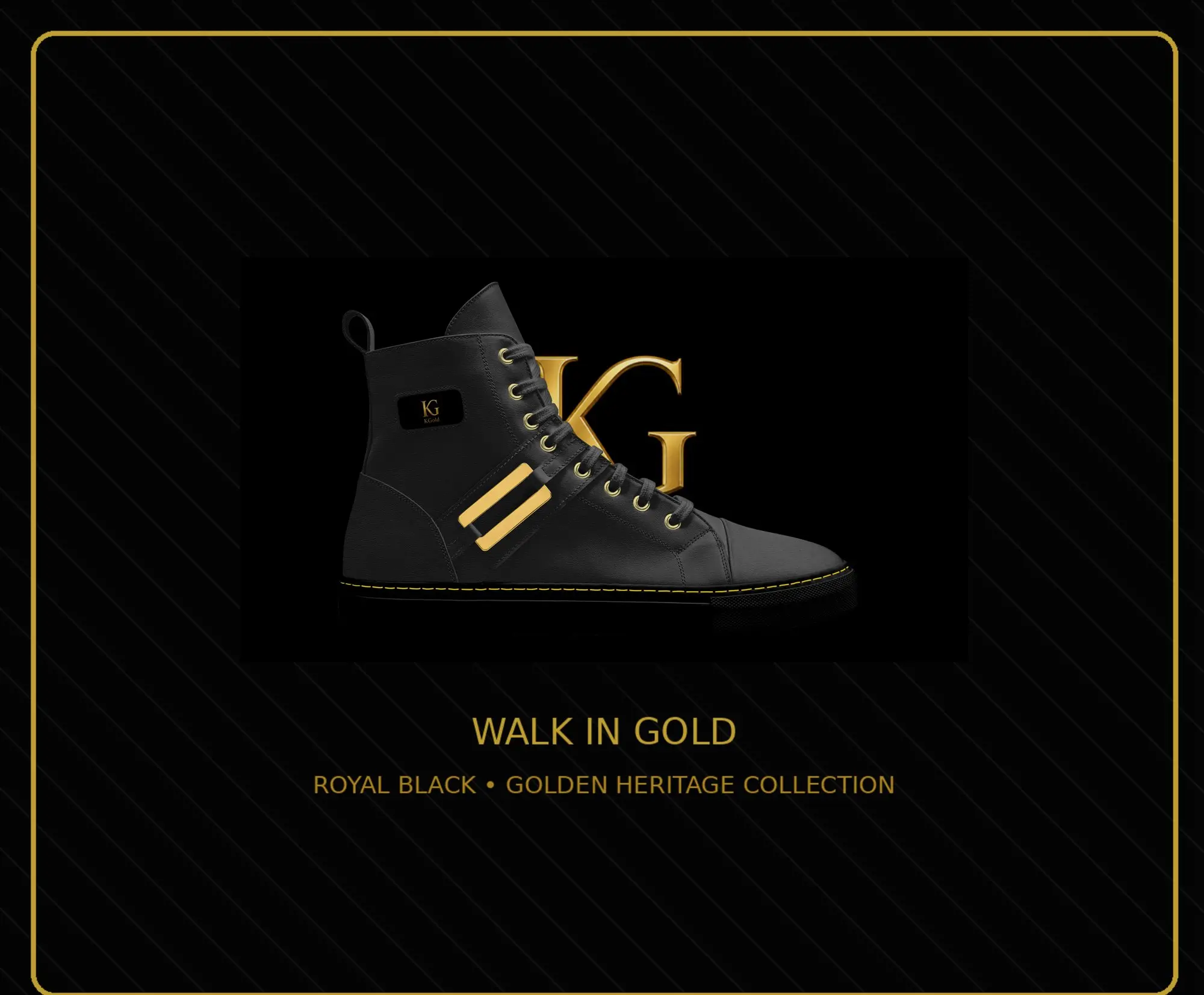 Men's KGOLD Royal Black High-Top Solid Casual Trainers - Handcrafted Full-Grain Leather, Golden Heritage Collection Limited Edition, Foam, 20 Pairs, Ankle, Embossed Kg Heritage Badge, Gold Contrast Stitching, Luxury Box, Round Toe, Rubber Sole