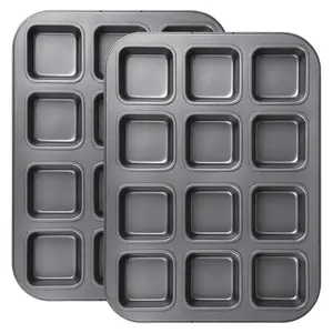 Heavy Duty Nonstick Carbon Steel Bakeware Set, 2-Pack 12-Cavity Square Mini Pans (14x10.5x1in) for Desserts, Oven Safe to 450°F, Gift Boxed Home & Party Supplies