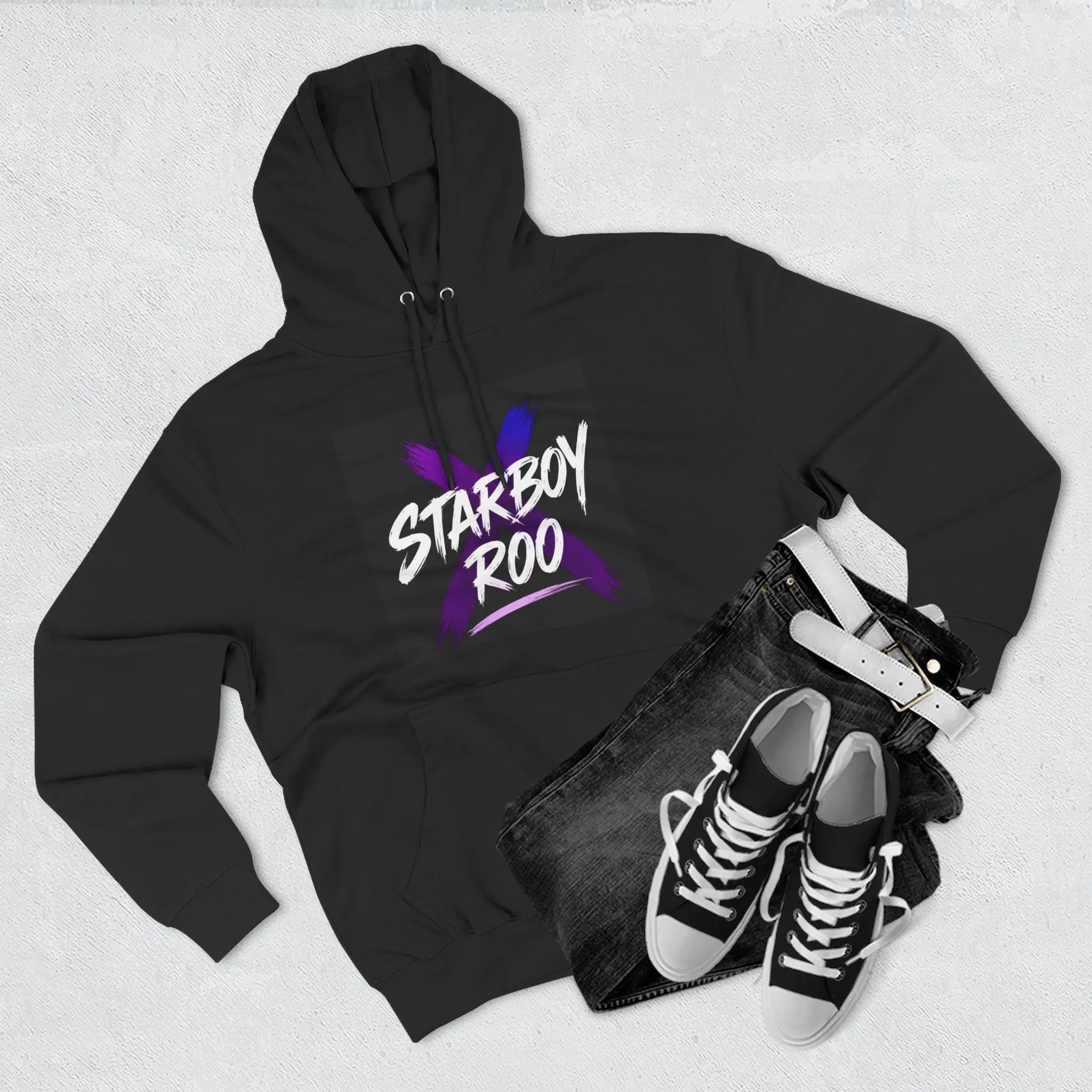 Starboy Roo logo hoodie | purple brush stroke square design