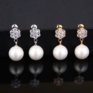 Round pearl long earrings s925 silver needle