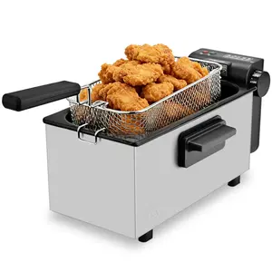 SUSTEAS 2.7QT Electric Deep Fryer, 1500W, Timer Control, Adjustable Temperature, Lid with Viewing Window and Removable Frying Basket, Stainless Steel, Perfect for Kitchen, French Fries