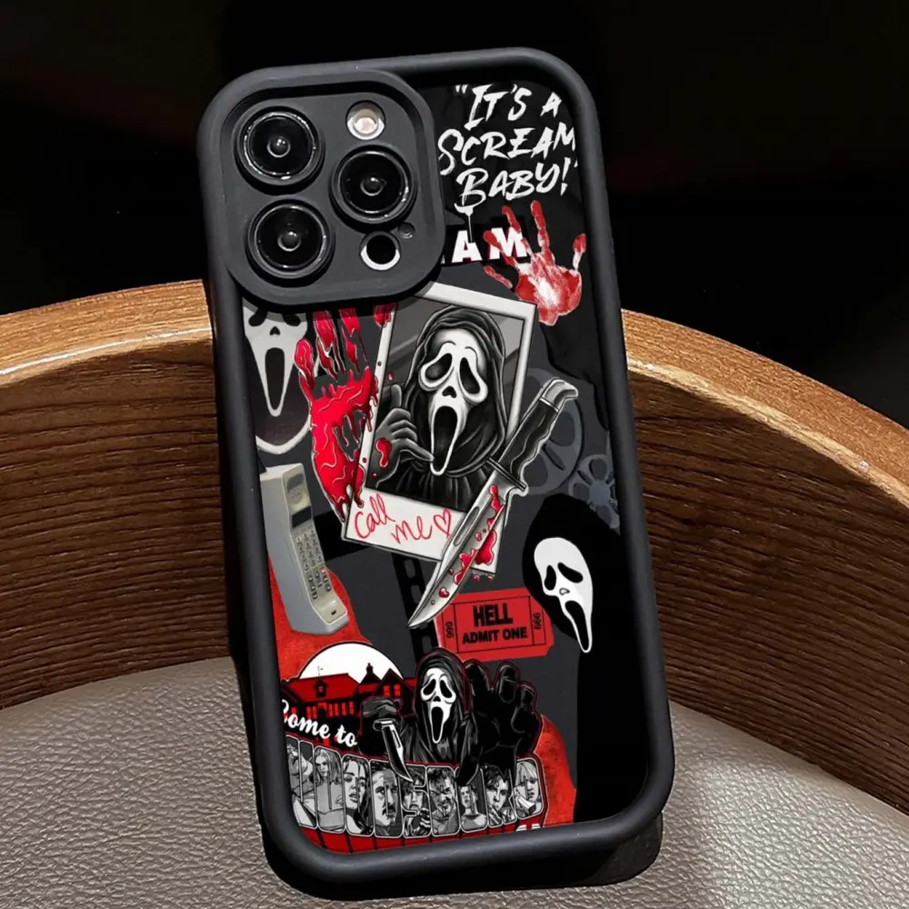 Ghost Face Photo Pattern Aesthetic Phone Case, Shockproof Protective Sand Texture, Fits iPhone 11/12/13/14/15/16/XR/13promax/16plus, Unisex Holiday Gift, Cover, Protector, Casing, Accessories