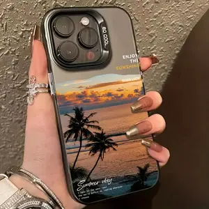 Black Energetic 1 Coconut Tree Seascape Pattern Phone Case, Scratch-Resistant Protective Case, Pet Lover Design, Suitable for iPhone 17/16/15/14/13/12/11/X/XS/XSMAX/XR/16E/7P/8P, Holiday Gift for Friends, Family, and Yourself, Cover, Accessories, Smartpho