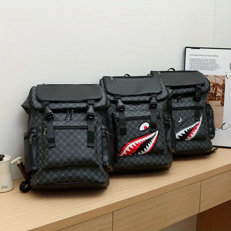 Shark Mouth Backpack PU Leather Laptop Backpack Multi-Functional Large Capacity College Bag Leisure Travel Bag School Versatile Daily Use Outdoor Velvet Zipper Closure Handbag Removable Strap Everyday Y2K Elegant