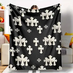 Gothic Cross Pattern Flannel Blanket Vintage Ivory Cross Print Design Soft Warm Cozy Fade Resistant Lightweight Throw Perfect for Bedroom Sofa Living Room Meditation Gift Decor tiktokshopspringglowup