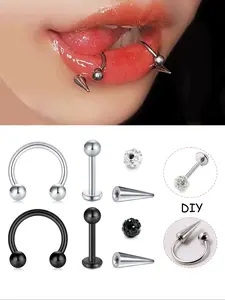 Stainless Steel Lip Ring for Men & Women, Gothic Style Fashion Jewelry, Body Jewelry, Daily Wear Lip Piercing Accessory, Unisex Design, Vertical Labret Jewelry