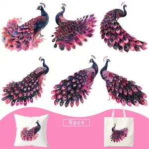 6 Sheets Pink Peacock Heat Transfer Vinyl for T-shirts Jeans Hats Bags Easy to Apply and Remove DIY Fabric Decal for Clothing Craft Festival Cosplay