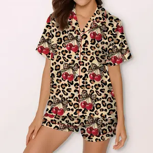 Leopard Satin Pajamas Set, Womens Satin Pajamas, Animal Print Pyjamas Set, Silk Leopard Tropical Pattern Loungewear, Women Matching Pajamas outdoorfun