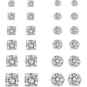 12 Pcs Stainless Steel Zircon Earrings Cubic Zirconia Earrings Studs Hypoallergenic Silver Earrings Fashion Accessories Hypoallergenic Surgical Steel Stud Earrings visible  earrings