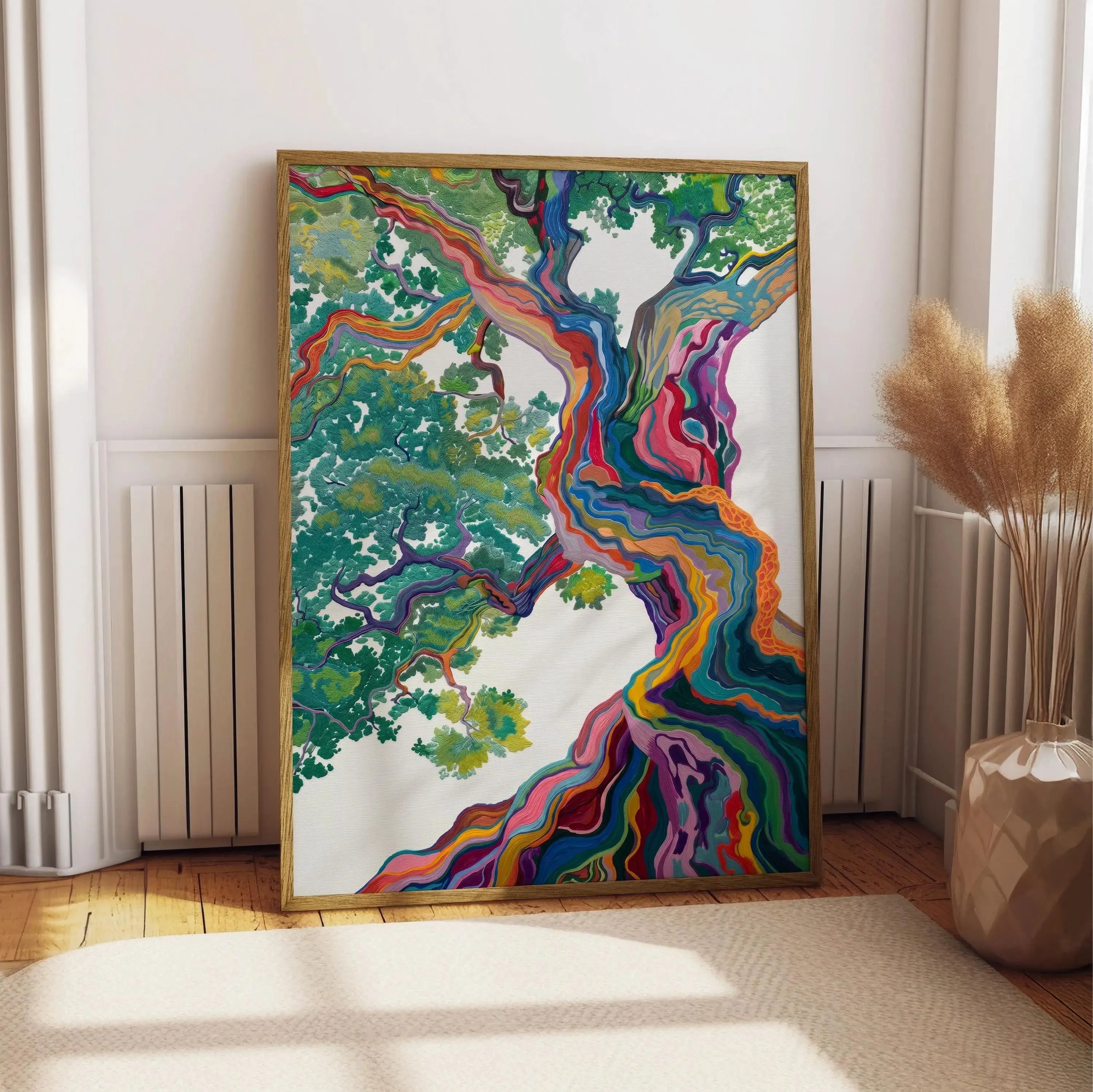 Rainbow Tree Wall Art Print, Colorful Nature Poster, Abstract Botanical Artwork, Vibrant Contemporary Home Decor, Modern Tree Illustration