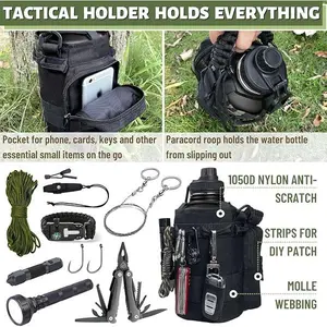 Half Gallon Water Bottle with Sleeve Gym Water Bottles for Men Stainless Steel 64 Oz Big Insulated Water Jug with Strap Sports Workout Hiking All Black