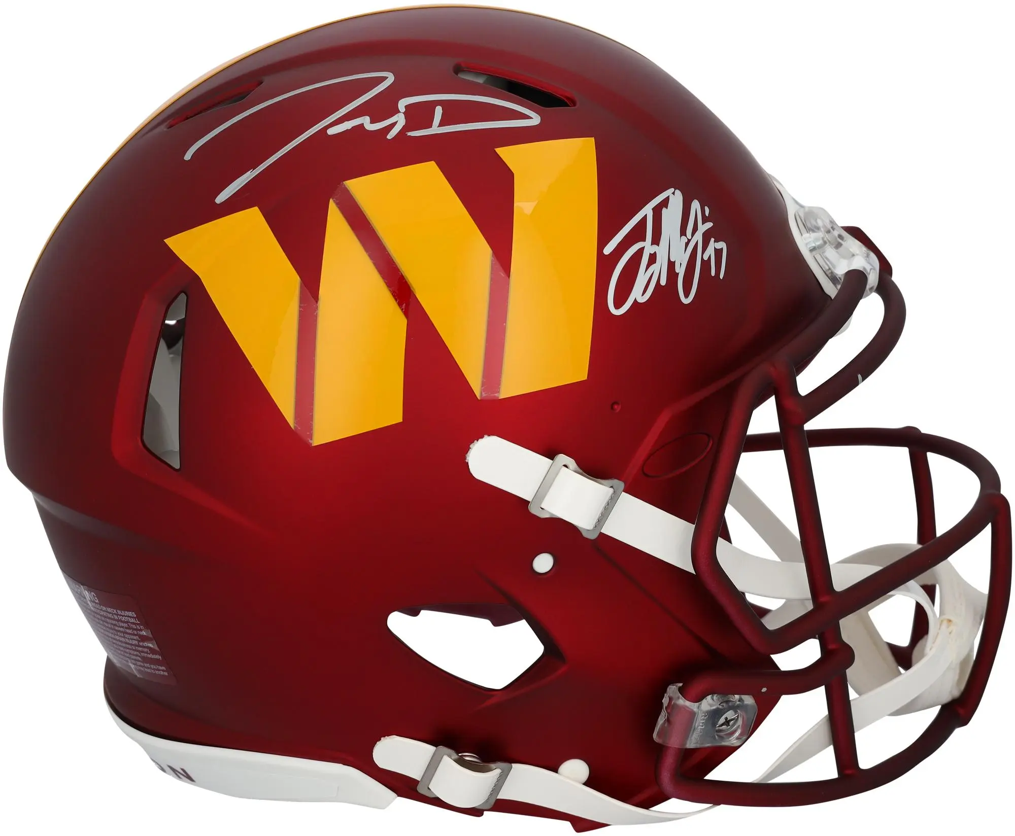 Terry McLaurin and Jayden Daniels Washington Commanders Autographed Riddell Speed Authentic Helmet - Fanatics Authentic Certified