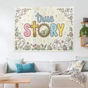 Cute Easter Bunny Religious Tapestry |   True Story Resurrection Theme Wall Decor |   Colorful Wall Art for Bedroom & Living Room