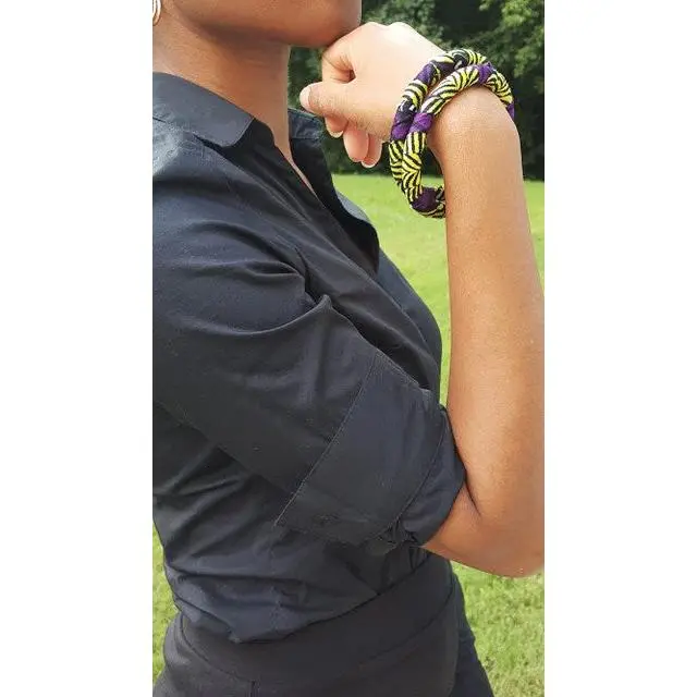 Pair of Yellow and Purple African Print Bangles-DP3775J
