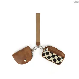 Checkerboard Pattern Short Wallet for Women, 2 in 1 Detachable Keychain Wristlet, Zipper Card Holder Organizer, Trendy Versatile PU Leather Mini Purse, Lightweight Portable Coin Pocket Wallet for Daily Commute Shopping Casual Use