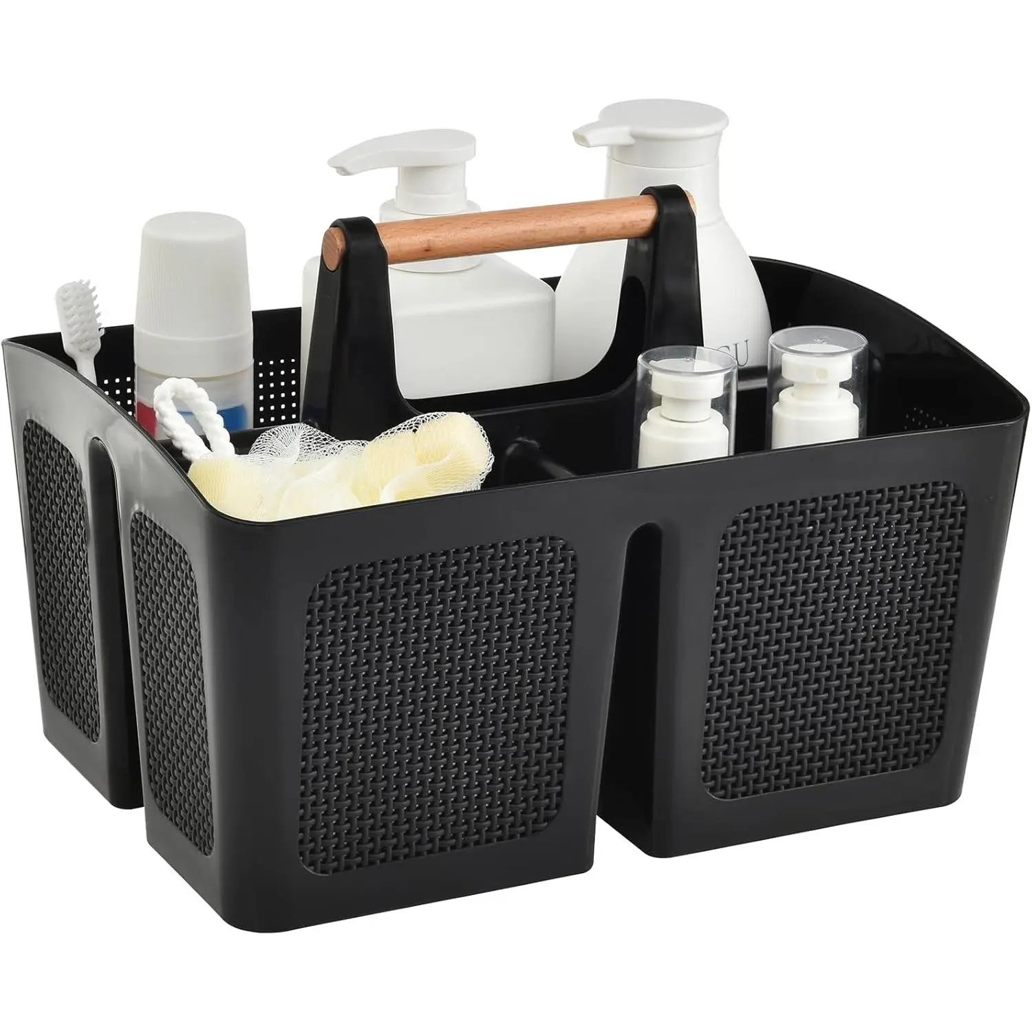 P-SBB019 Large Durable Modern Plastic Portable Shower Caddy Basket - Compartmentalized Space-Saving Organizer with Handle, Ventilation for Faster Drying, Ideal for Bathroom; Holds Beauty Items, Shampoo/Conditioner, Jewelry, Tools in Irregular Compartments