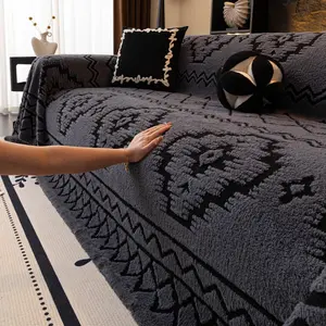 Moroccan Style Plush Sofa Cover, Washable Sofa Slipcover, Non-Slip Thickened Sofa Protector, Easy Clean Home Use, Washable Pet Owner Sofa Sheet