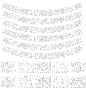 Mexican Fiesta Papel Picado Banner 6 Pack White Papel Picado Banner for Mexico Party Wedding Cinco De Mayo Dia De Los Muertos Decoration Papel Picado Mexican for Decor