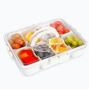 Divided Serving Tray with Lid and Handle--Snackle Box Charcuterie Container for Portable Snack Platters - Clear Organizer for Candy, Fruits, Nuts, Snacks - Perfect for Party, Entertaining Kitchen Transparent Utensils Sturdy