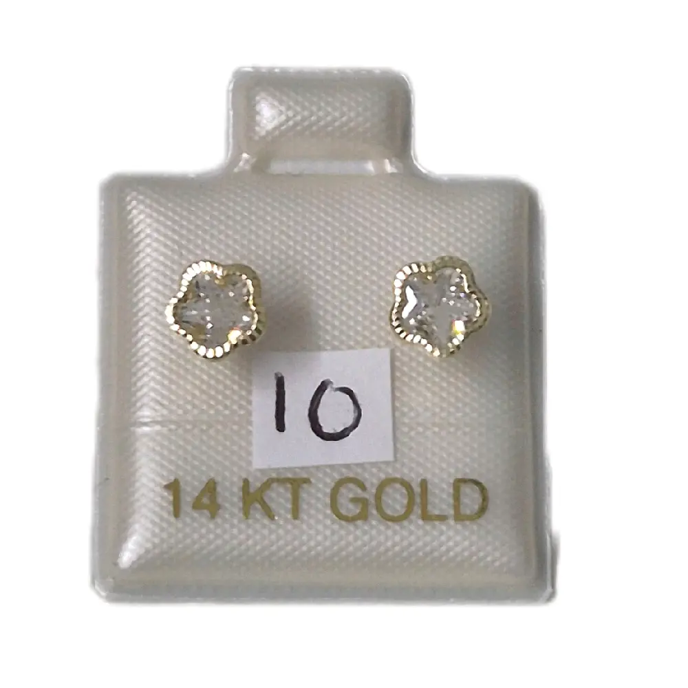 14K Real Gold Flower Stud Earrings Biselado - 14 Karat Gold Flower Stud Earrings with Elegant Biselado Design