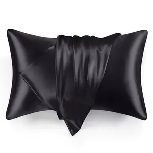 2 Pack Satin Pillowcases Queen Size 20×30 Inch, Black Cooling Satin Pillow Covers for Hair & Skin, Envelope Closure Soft Pillow Cases for Women