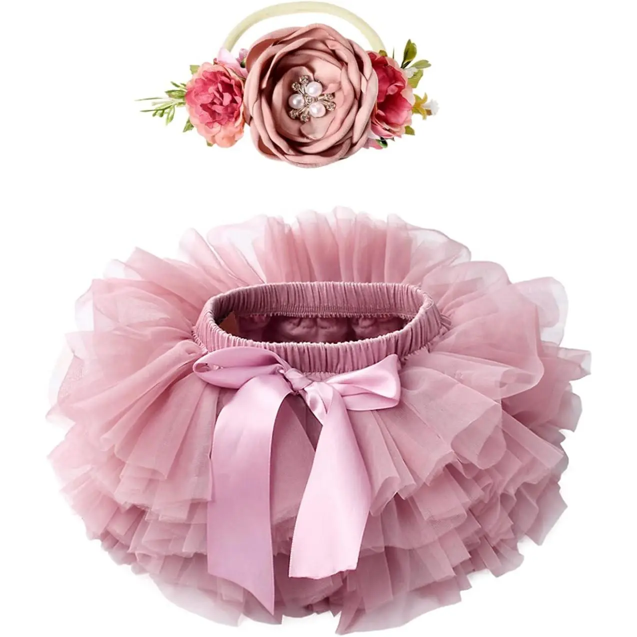 Toddler Tutu Skirt for Baby Girl with Diaper Cover, Soft Baby Tutu Dress 0-36 Months with Flower Headband