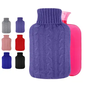 Hot Water Bottle with Knitted Cover, 2L Hot Water Bag for Hot and Cold Compress, Hand Feet Warmer, Ideal for Menstrual Cramps, Neck and Shoulder Pain Relief, Purple hot water bottle Cup Multicolor Healthcare Aid Reusable Heating Pad Portable Heating Pad