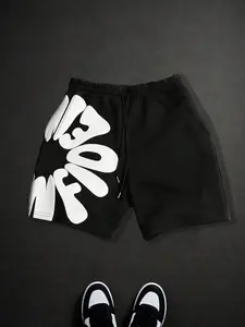 Men's Y2K Puff Letter Print Shorts - Black White Streetwear Casual Summer Shorts
