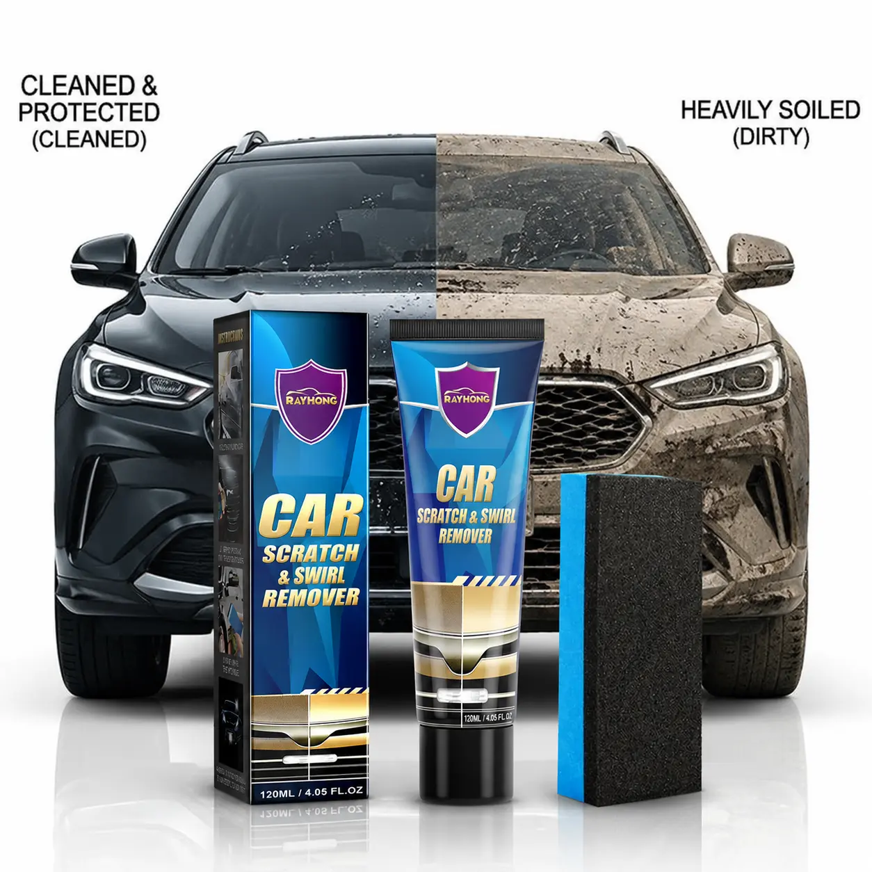 RAYHONG 120ml Car Scratch Repair Wax Kit Deep Erase Automobile Scratch Premium Auto Scratch Polishing Remover Tools with Wipe And Sponge for Vehicles for Scratches Car Gift paint surface repair cleaning decontamination grinding agent